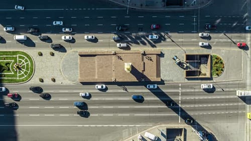 Slow Turning Shot Above of Road with Moving Cars