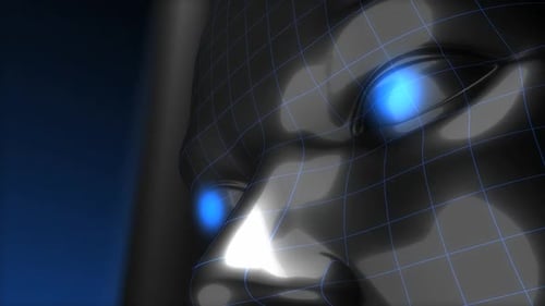 Futuristic Metallic Humanoid with Binary Code