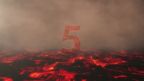 Lava Themed Hot Burning Number 5 Over a Volcanic Molten River