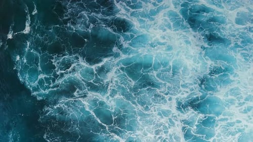Blue Sea Wave Top View Waves Crashing Above Drone View