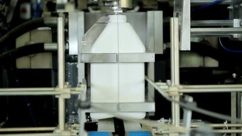 Bidon en plastique sur la chaîne de fabrication. Ligne de production automatisée. Processus de fabrication en usine moderne