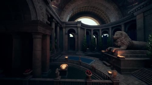 Ceremonial Route with Luminous Water and Decorative Elements