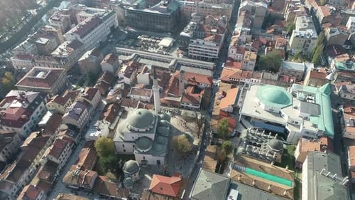 Aerial Footage of Sarajevo and National Library the Shot is Flying Over Vijecnica Library with a