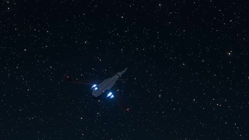 Sci-Fi Spaceship Flying in Dark Starry Space