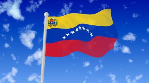 Animated Flag of Venezuela Waving Against Blue Sky