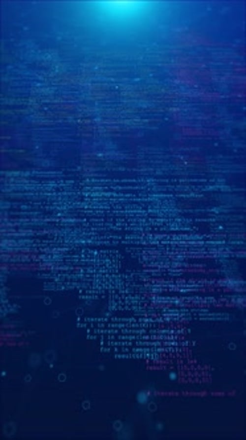 Scrolling Digital Code Background Loop in Blue Vertical