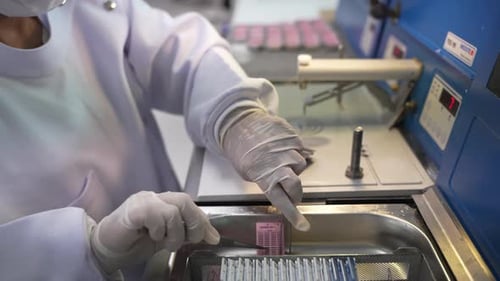 Lab Technician Prepares Slides in Research Facility