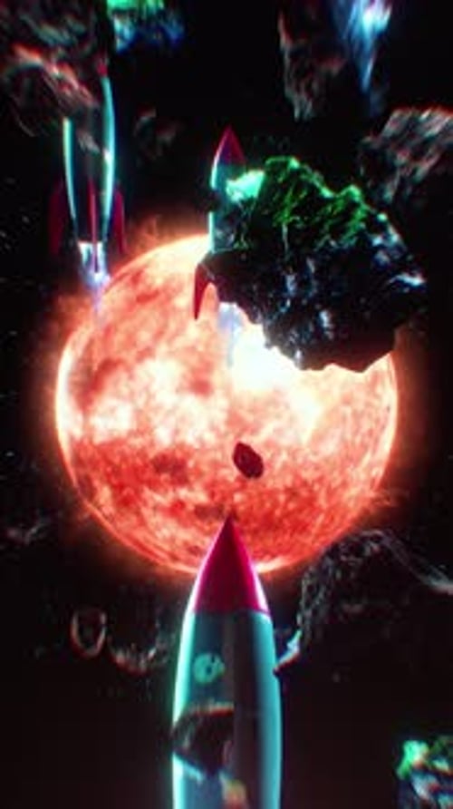 Retro Rockets Flying Through Space Across The Sun Background