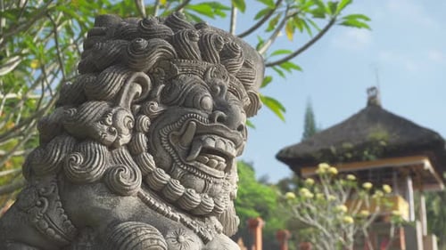 Closeup view of a guardian statue at Hindu Balinese temple