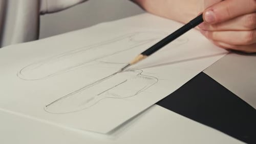 Drawing sketches on paper with a pencil