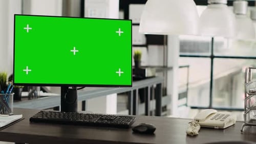 Computer Green Screen in Office