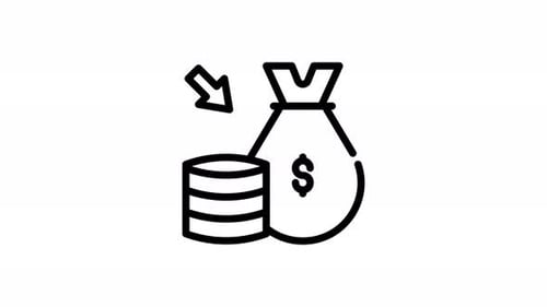 Animated Line Icon of Money Bag and Coins