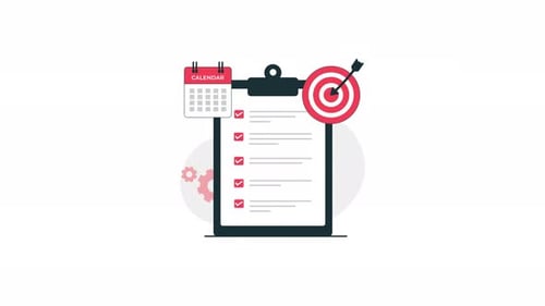 Animated Business Checklist with Target and Calendar in Flat Design