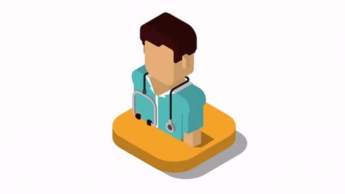 Animated Isometric Doctor Icon with Stethoscope Reveal