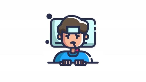 Feverish Person with Thermometer and Cold Compress Animation