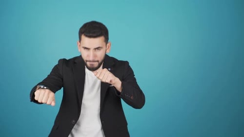Dancing businessman.