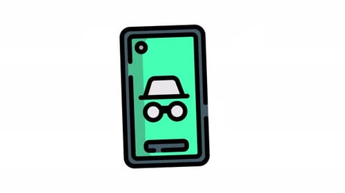 Animation incognito and smartphone with spyware icon spy and hat symbol. Incognito mood icon private