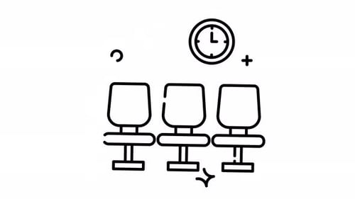 Animated Waiting Chairs and Clock Minimalist Line Icon