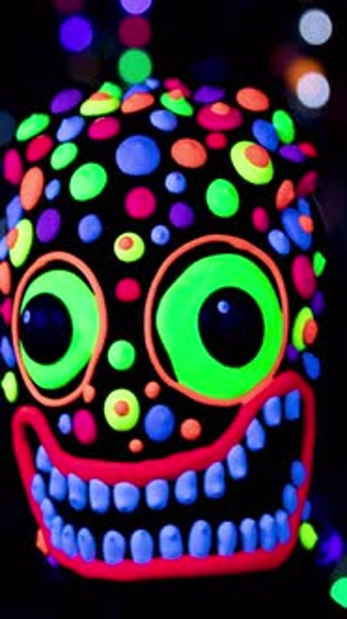 Fluoreszierende gruselige Maske in vertikaler Richtung