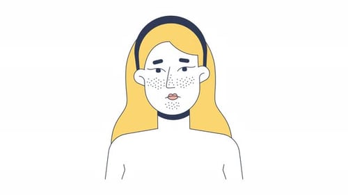 Blonde woman face with blackheads cartoon animation