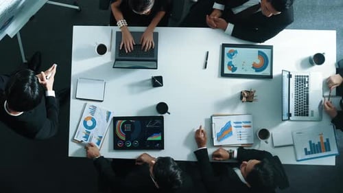 Top view of businessman talking and planning marketing strategy. Directorate.