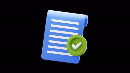 3D Document Approval Icon with Smooth Checkmark Animation