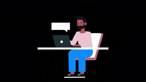 Charakter arbeitet an einer Schreibtischanimation 4K auf Alpha