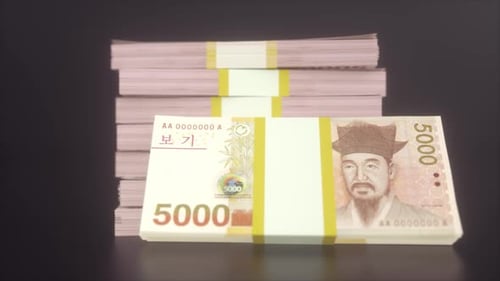 Conceito financeiro com dinheiro sul-coreano em um ambiente limpo e minimalista