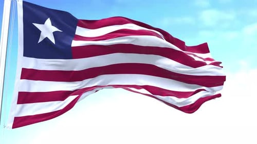 Liberia National Flag Waving in the Wind with Blue Sky