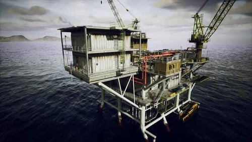 Realistic Offshore Oil Rig Platform Industrial Structure in Ocean