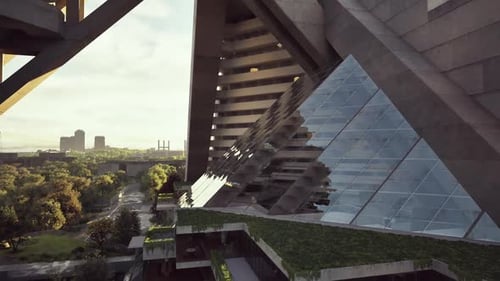 Maravilla arquitectónica moderna con formas geométricas únicas en un paisaje urbano