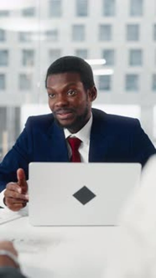 Business Partners or Colleagues Communicating in Office Vertical Portrait of Successful Black