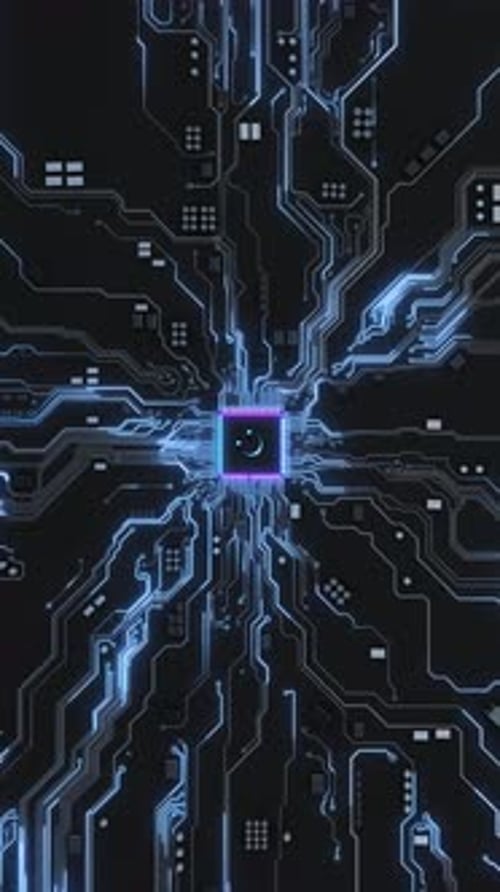 Animated Digital Circuit Board with Glowing Lines