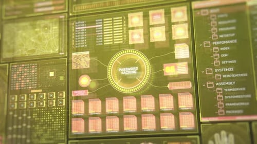 Futuristic Digital Display with Hacking Protocol and Data Scan