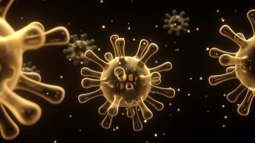 Microscopic Golden Virus Cells Medical Abstract Loop Background
