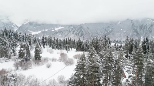 Ski Resort Gondola With Snowy Mountains, Georgia