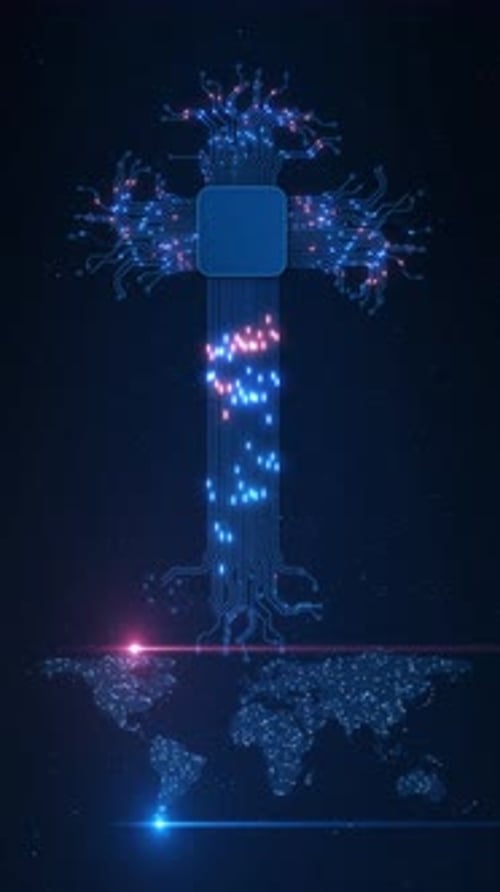 Animated Digital Circuit Tree With Global Technology Network