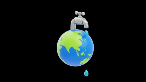 Animated 3D Globe with Faucet and No Water Symbol