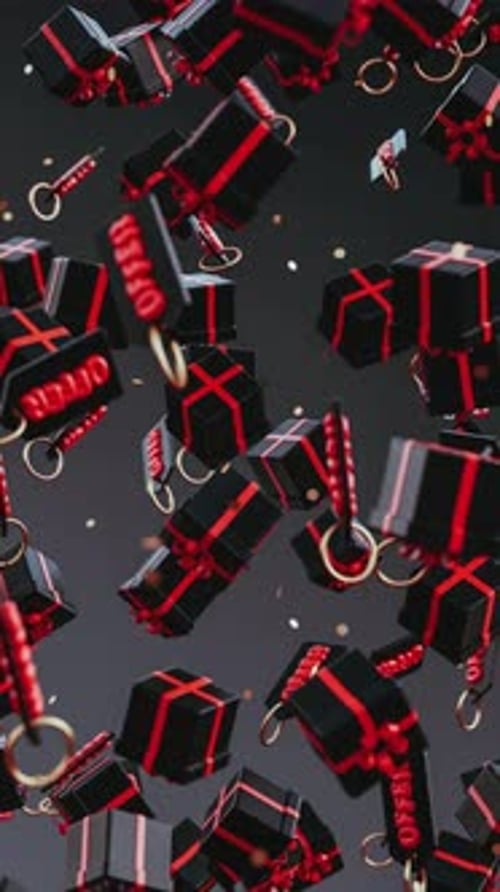 Falling Gift Boxes with Offer Tags Vertical Loop