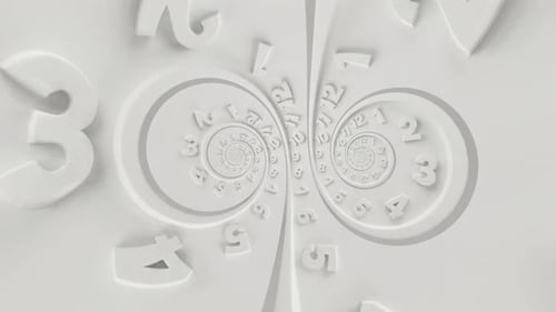 Abstrakter weißer Spiraluhr-Tunnel, surreale Zeitschleifenanimation V8