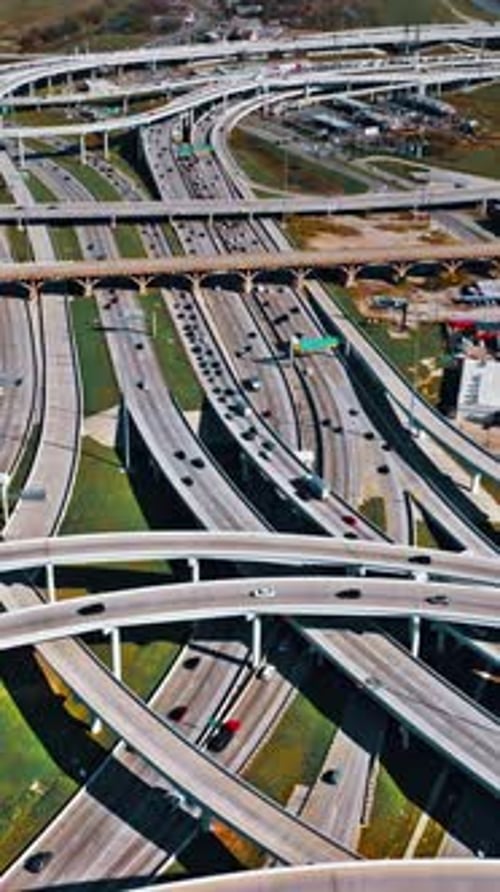 Intricate highway network in Dallas, USA highlighted from above