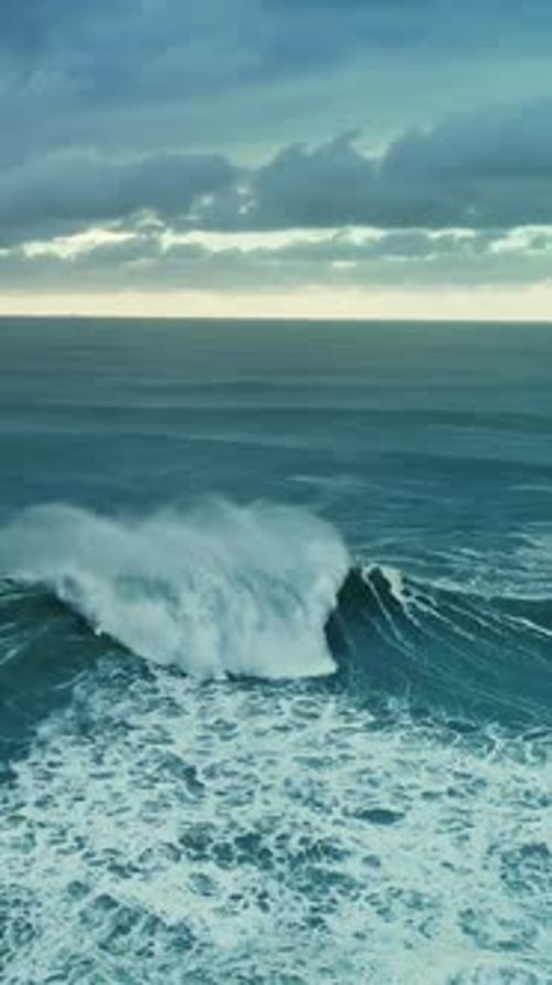 Aerial view on big waves Atlantic ocean at storm