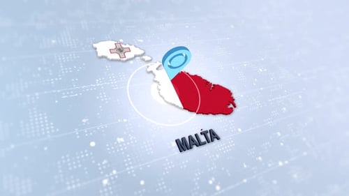 Malta Map Animation with Flag and Location Pin