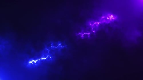 Abstrakter futuristischer Hintergrund mit blauen und violetten Energielinien, die sich am Himmel bewegen.