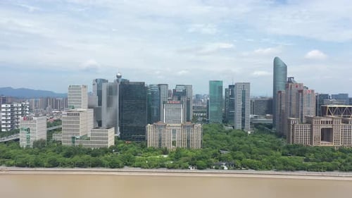 Aerial View of a Bustling City with Modern Skyscrapers Hangzhou China