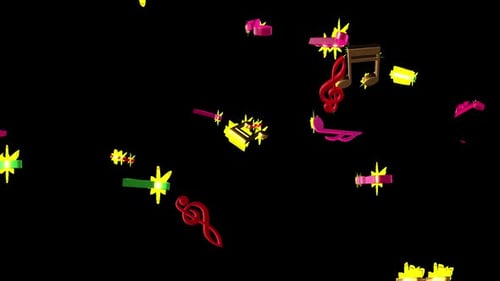 Renderização 3D Notas musicais coloridas. Renderize notas musicais em 3D.