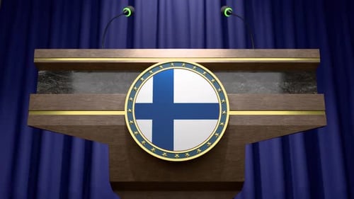 Finland Government Press Tribune Ready For Press Briefing
