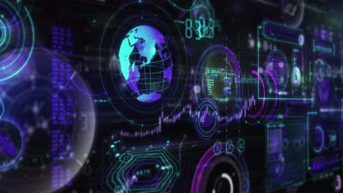 Futuristische globale Datenanalyse mit interaktiven Diagrammen und Grafiken