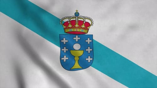 Waving Flag of Galicia Spain Autonomous Community Realistic Animation
