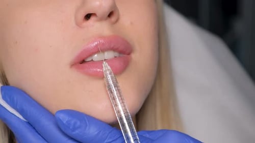 Close Up of Lip Injections Procedure